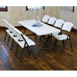 Lifetime 6 Ft Stacking Tables And Chairs Set - White Granite (80408)