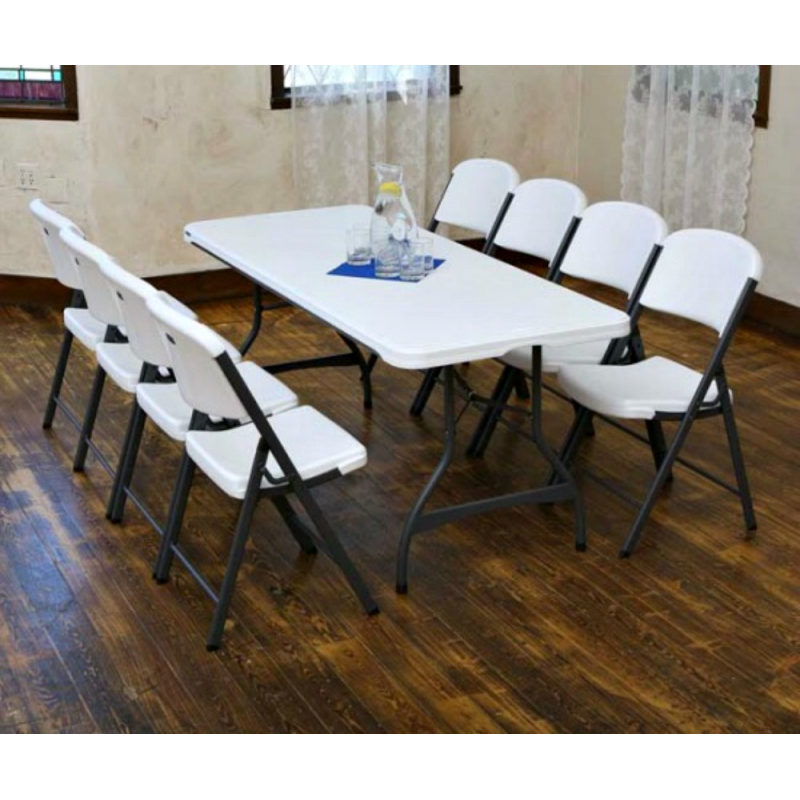 Lifetime 6 Ft Stacking Tables And Chairs Set - White Granite (80408) Lifetime 6 Ft Stacking Tables And Chairs Set - White Granite (80408)