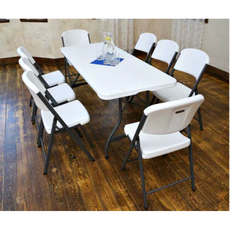 Lifetime 6 Ft Stacking Tables And Chairs Set - White Granite (80408) Lifetime 6 Ft Stacking Tables And Chairs Set - White Granite (80408)