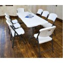 Lifetime 6 Ft Stacking Tables And Chairs Set - White Granite (80408)