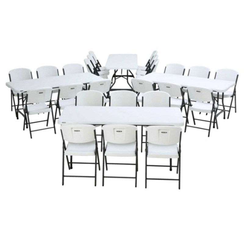 Lifetime 6 Ft Rectangular Tables And Chairs Set - White Granite (80409)