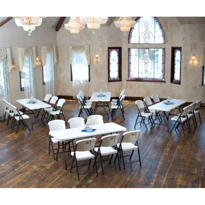 Lifetime 6 Ft Rectangular Tables And Chairs Set - White Granite (80409)