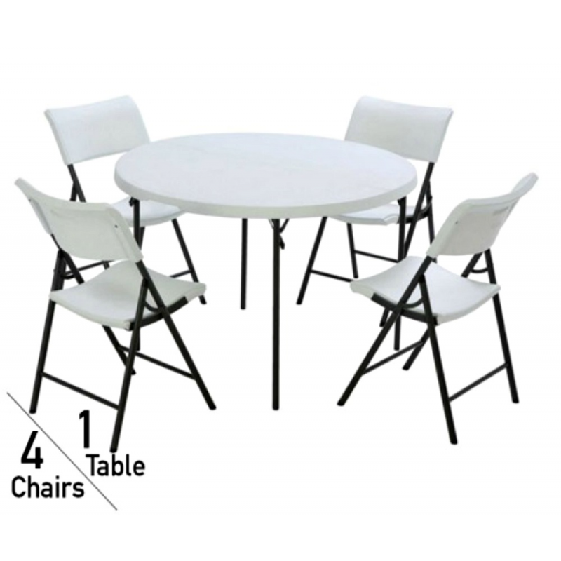 Lifetime 48 In. Round Fold-In-Half Table And Chair Set - White Granite (80411)