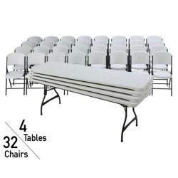 Lifetime 8 Ft Rectangular Stacking Tables And Chairs Set - White Granite (80410)