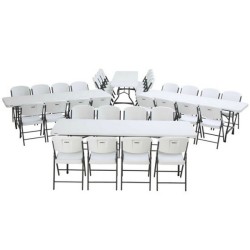 Lifetime 8 Ft Rectangular Stacking Tables And Chairs Set - White Granite (80410)