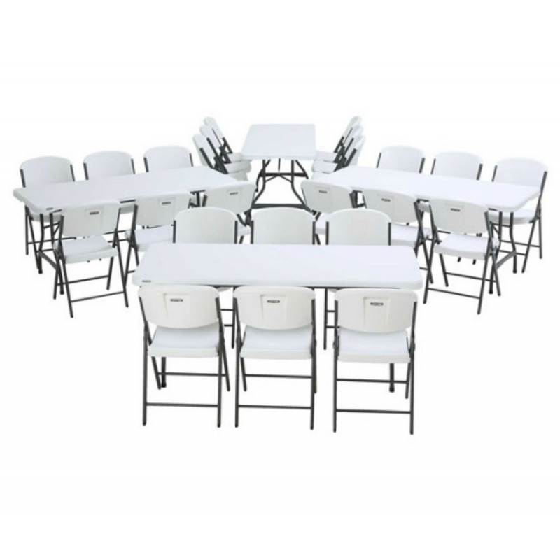 Lifetime 6-Foot Rectangular Tables And Chairs Combo - White Granite (80545)