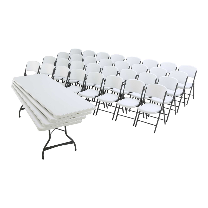 Lifetime 12-Pack 8Ft Stacking Tables And 96 Chairs Combo - White Granite (80543)