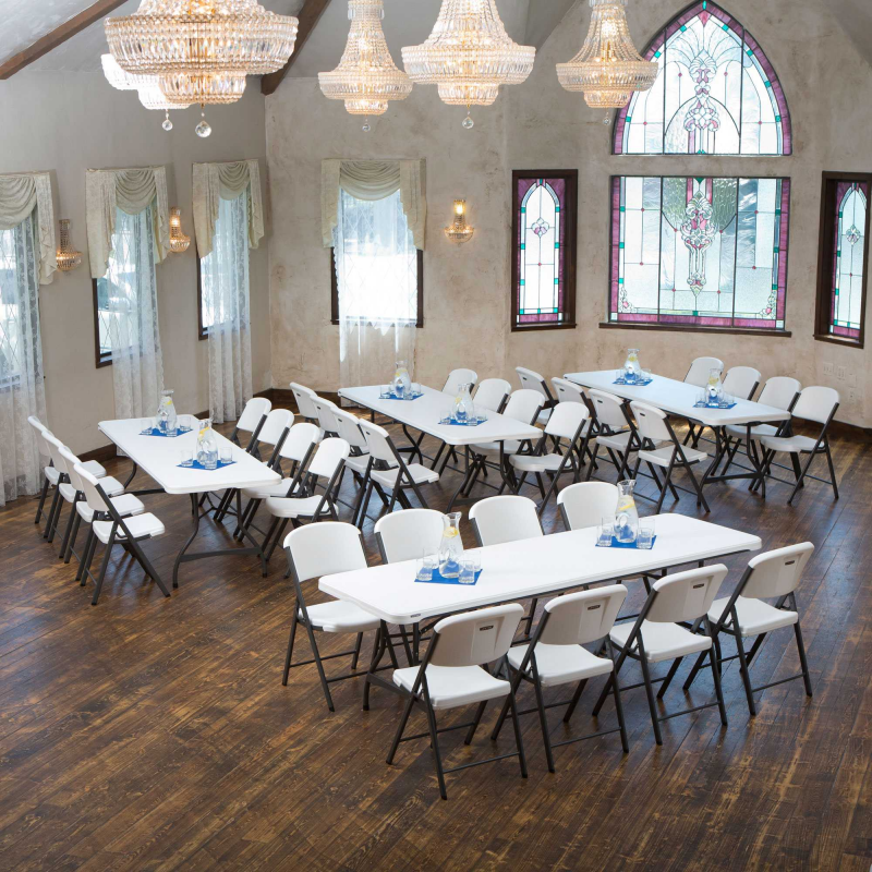 Lifetime 12-Pack 8Ft Stacking Tables And 96 Chairs Combo - White Granite (80543)