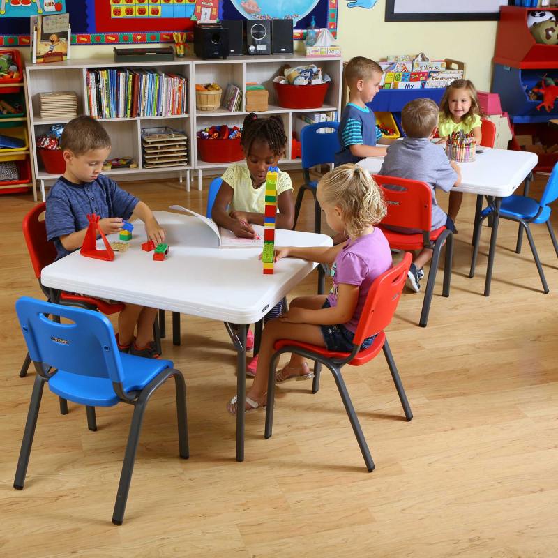 Lifetime 16-Pack Kids Stacking Chairs 8 Red/8 Blue and 4 Stacking Tables (80554)