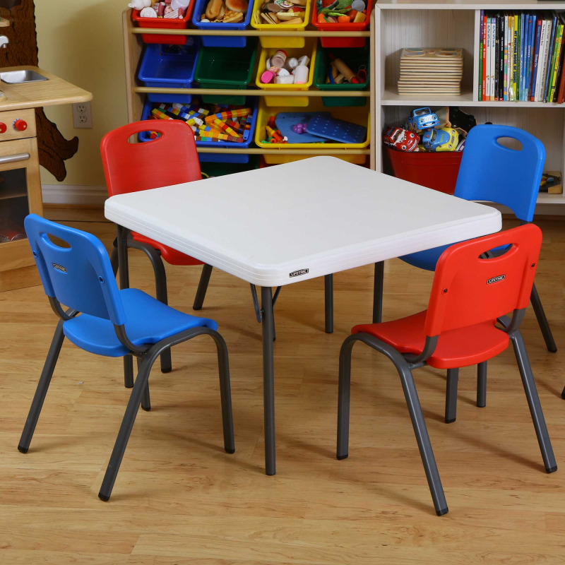 Lifetime 16-Pack Kids Stacking Chairs 8 Red/8 Blue and 4 Stacking Tables (80554)