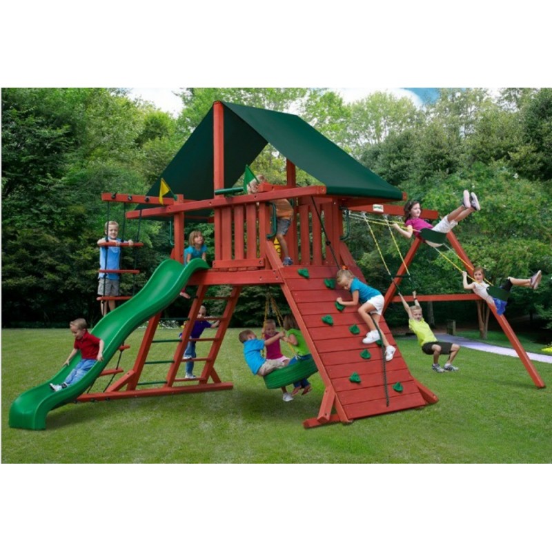 Gorilla Sun Climber I Cedar Wood Swing Set Kit w/Sunbrella® Canvas Forest Green - Redwood (01-0024)