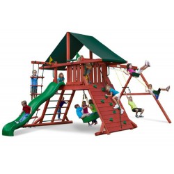 Gorilla Sun Climber I Cedar Wood Swing Set Kit w/Sunbrella® Canvas Forest Green - Redwood (01-0024)