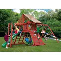 Gorilla Sun Climber II Cedar Wood Swing Set Kit w Sunbrella® Brannon - Redwood (01-0027)