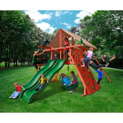 Gorilla Sun Climber Extreme Cedar Wood Swing Set Kit w/ Sunbrella® Brannon Redwood Canopy - Redwood (01-0041-3)