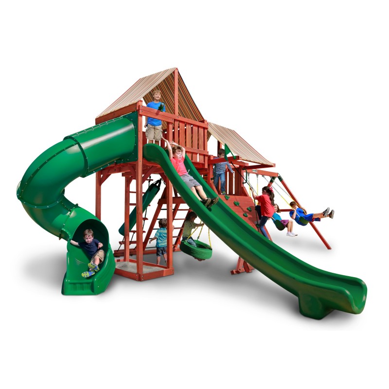 Gorilla Sun Climber Deluxe Cedar Wood Swing Set Kit w/ Sunbrella® Brannon Redwood- Redwood- (01-0042-3)