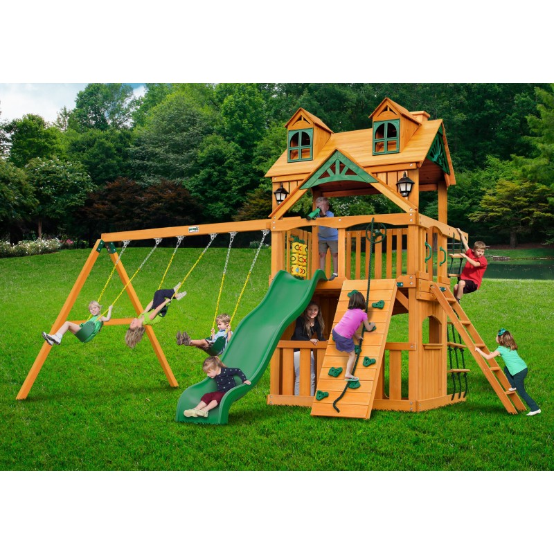 Gorilla Malibu Clubhouse Cedar Wood Swing Set Kit w/ Amber Posts - Amber (01-0072-AP)