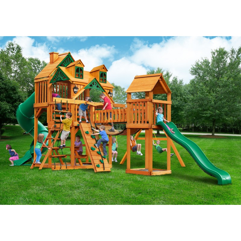 Gorilla Malibu Treasure Trove I Cedar Wood Swing Set Kit w/ Amber Posts (01-0077-AP)