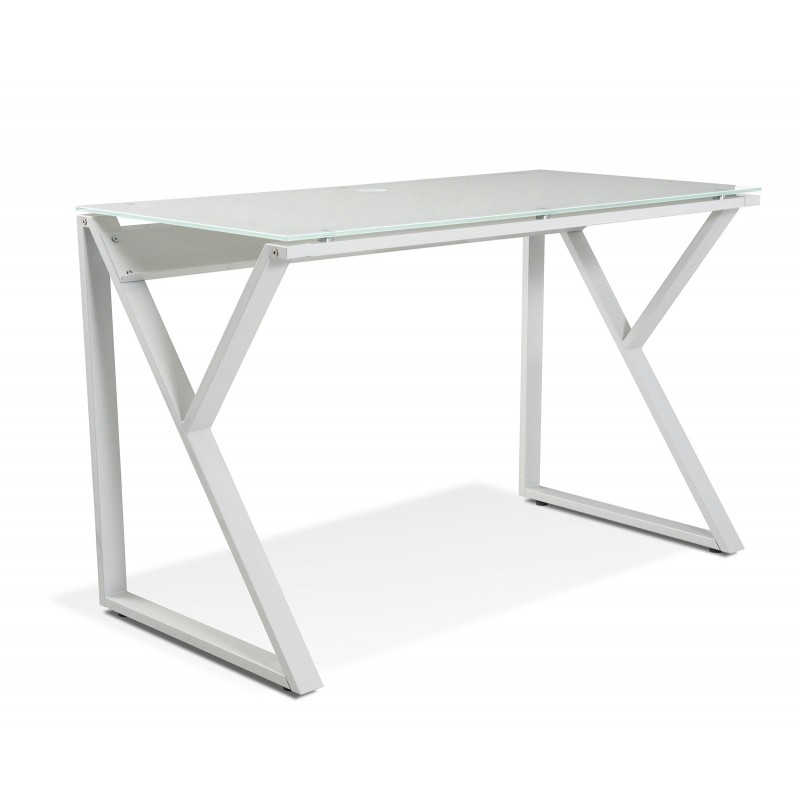 Unique Furniture Desk with Pure White Glass Top - White (223-WH)