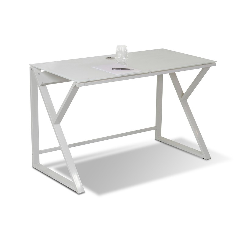 Unique Furniture Desk with Pure White Glass Top - White (223-WH)