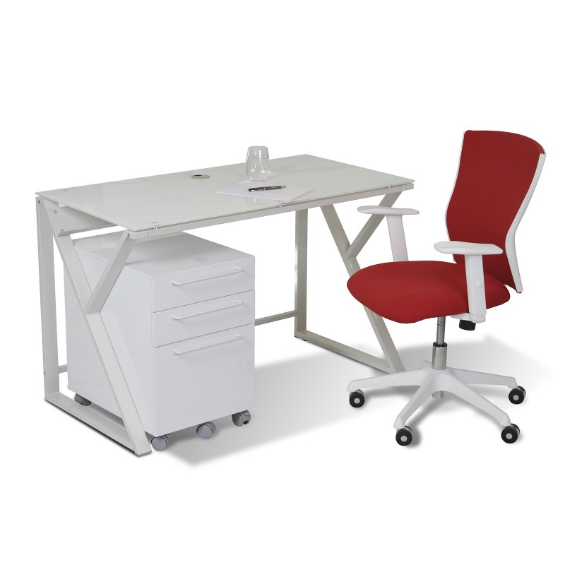 Unique Furniture Desk with Pure White Glass Top - White (223-WH)