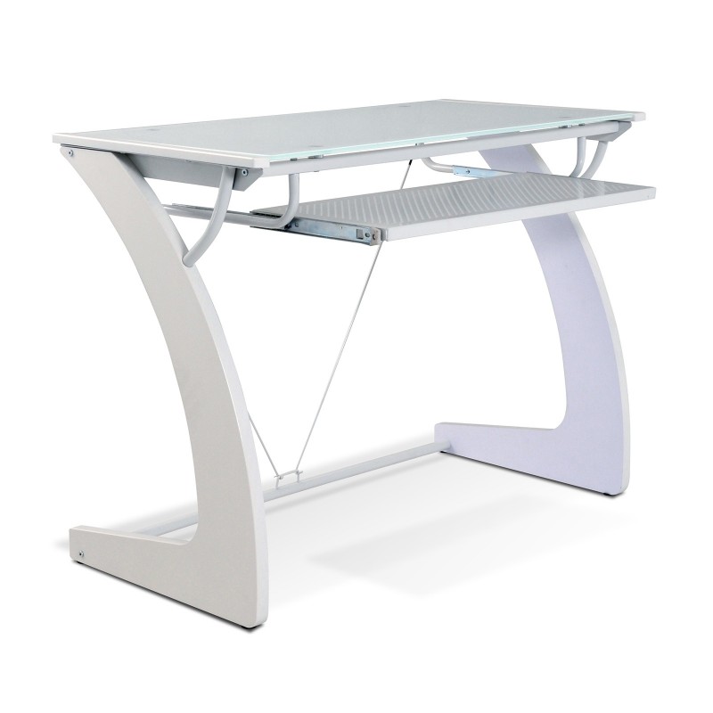 Unique Furniture Computer Desk w/ Glass Top - White (225-WH)