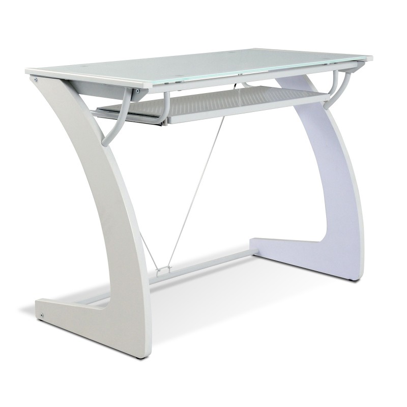 Unique Furniture Computer Desk w/ Glass Top - White (225-WH)