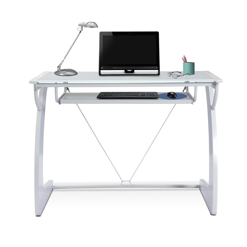 Unique Furniture Computer Desk w/ Glass Top - White (225-WH)