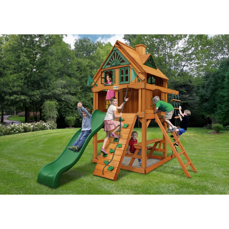 Gorilla Chateau Tower Treehouse Cedar Wood Swing Set Kit w/ Fort Add-On & Amber Posts - Amber (01-0063-AP)