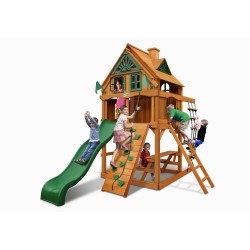Gorilla Chateau Tower Treehouse Cedar Wood Swing Set Kit w/ Fort Add-On & Amber Posts - Amber (01-0063-AP)
