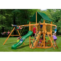 Gorilla Chateau Cedar Wood Swing Set Kit w/ Amber Posts and and Sunbrella® Canvas Forest Green Canopy - Amber (01-0003-AP-2)