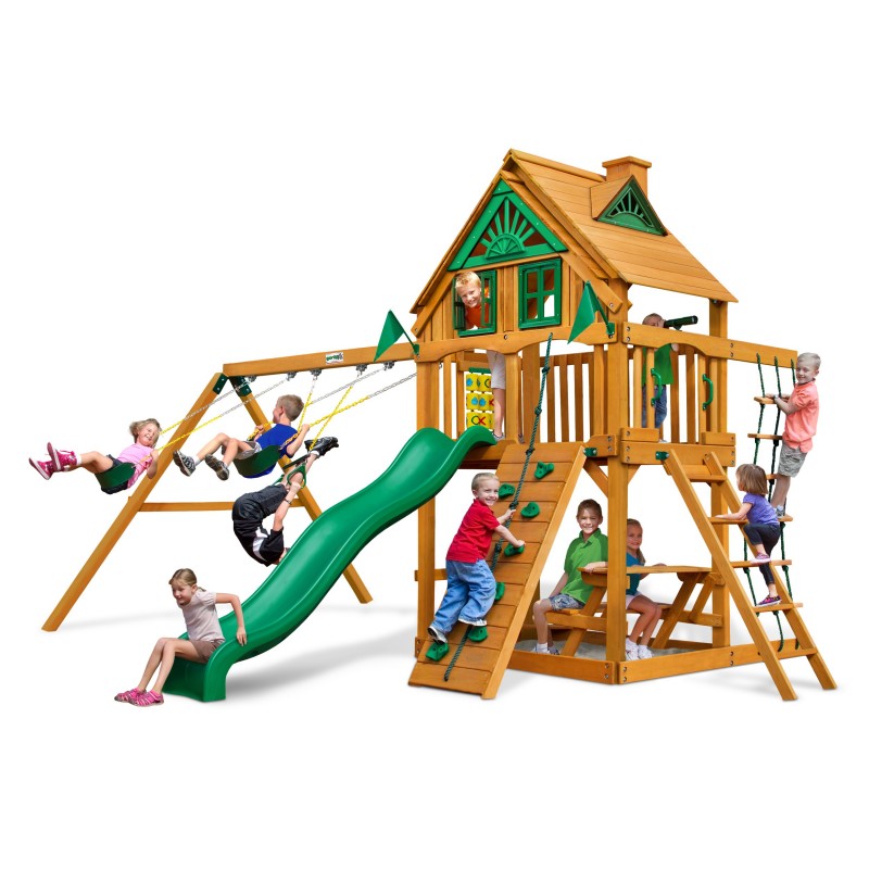 Gorilla Chateau Treehouse Cedar Wood Swing Set Kit w/ Amber Posts - Amber (01-0050-AP)