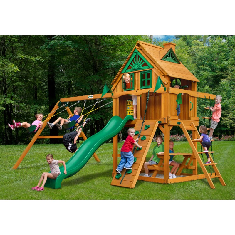 Gorilla Chateau Treehouse Cedar Wood Swing Set Kit w/ Fort Add-On & Amber Posts - Amber (01-0064-AP)