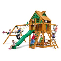 Gorilla Chateau Treehouse Cedar Wood Swing Set Kit w/ Fort Add-On & Amber Posts - Amber (01-0064-AP)
