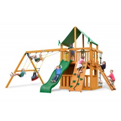 Gorilla Chateau Clubhouse Cedar Wood Swing Set Kit w/ Amber Posts and Deluxe Green Vinyl Canopy - Amber (01-0035-AP-1)