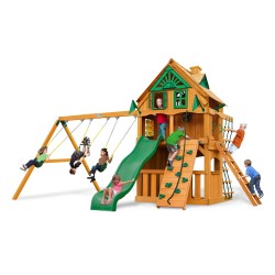 Gorilla Chateau Clubhouse Treehouse Cedar Wood Swing Set Kit w/ Fort Add-On and Natural Cedar - Amber (01-0065-AP)