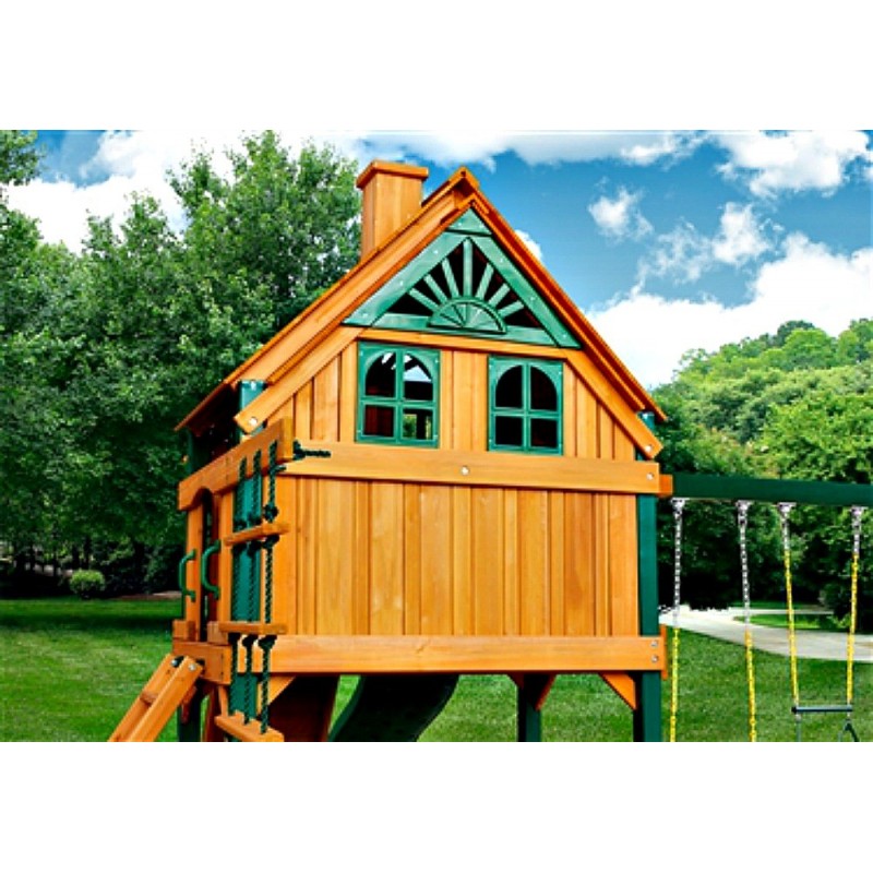 Gorilla Chateau Clubhouse Treehouse Cedar Wood Swing Set Kit w/ Fort Add-On and Natural Cedar - Amber (01-0065-AP)