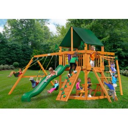 Gorilla Navigator Cedar Wood Swing Set Kit w/ Amber Posts and and Sunbrella® Canvas Forest Green Canopy - Amber (01-0020-AP-2)