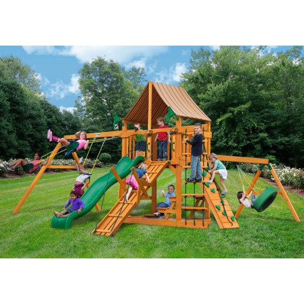 Gorilla Frontier Cedar Wood Swing Set Kit W Amber Posts And And Sunbrella Weston Ginger Canopy Amber 01 0004 Ap 3