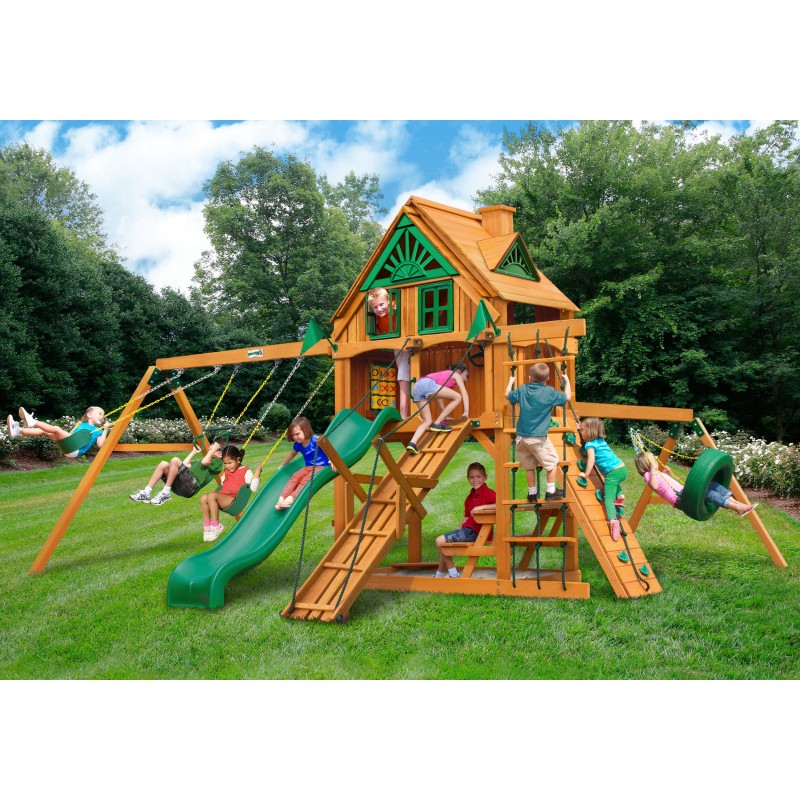 Gorilla Frontier Treehouse Cedar Wood Swing Set Kit w/ Fort Add-On & Amber Posts - Amber (01-0067-AP)