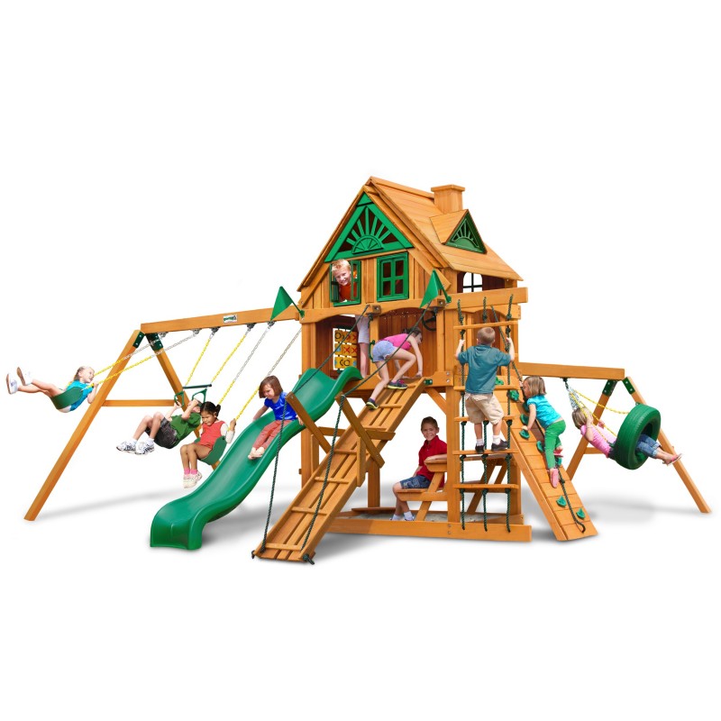 Gorilla Frontier Treehouse Cedar Wood Swing Set Kit w/ Fort Add-On & Amber Posts - Amber (01-0067-AP)