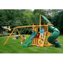 Gorilla Mountaineer Clubhouse Cedar Wood Swing Set Kit  w/ Amber Posts and Deluxe Green Vinyl Canopy - Amber (01-0033-AP-1)