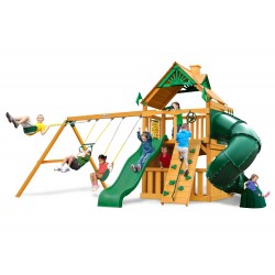 Gorilla Mountaineer Clubhouse Cedar Wood Swing Set Kit w/ Amber Posts and Sunbrella® Weston Ginger Canopy - Amber (01-0033-AP)