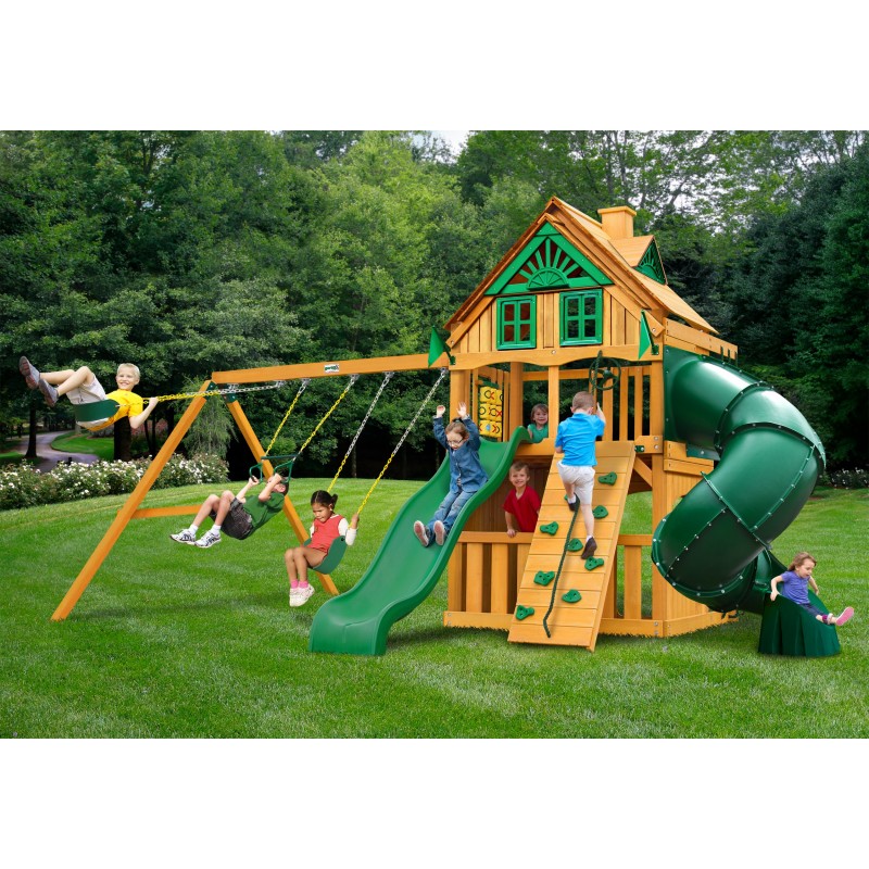 Gorilla Mountaineer Clubhouse Treehouse Cedar Wood Swing Set Kit w/ Amber Posts - Amber (01-0054-AP)