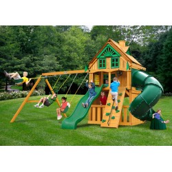 Gorilla Mountaineer Clubhouse Treehouse Cedar Wood Swing Set Kit  w/ Fort Add-On & Amber Posts - Amber (01-0069-AP)