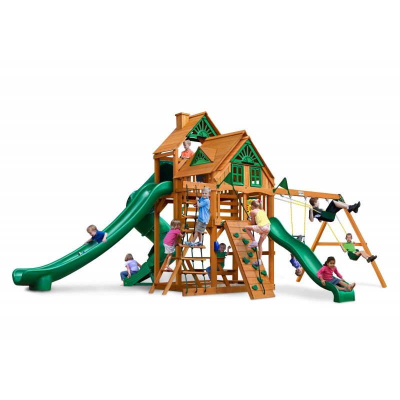 Gorilla Great Skye II Treehouse Cedar Wood Swing Set Kit w/ Amber Posts - Amber (01-0059-AP)