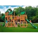 Gorilla Treasure Trove Cedar Wood Swing Set Kit  w/ Amber Posts & Sunbrella® Canvas Forest Green Canopy  - Amber (01-1021-AP-2)