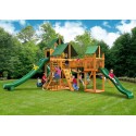 Gorilla Treasure Trove II Cedar Wood Swing Set Kit w/ Amber Posts & Sunbrella® Forest Green Canopy  - Amber (01-1034-AP-2)