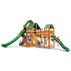 Gorilla Treasure Trove II Cedar Wood Swing Set Kit w/ Amber Posts & Sunbrella® Forest Green Canopy  - Amber (01-1034-AP-2)