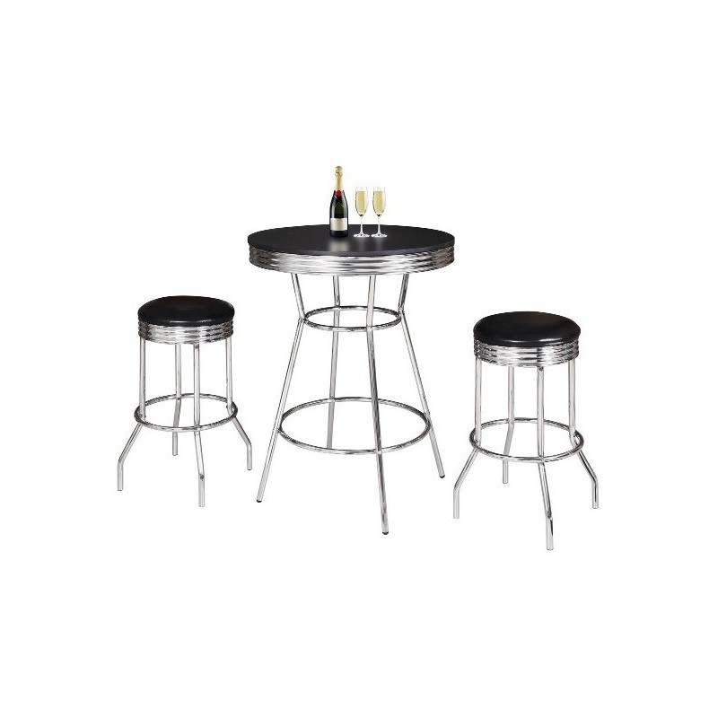Blue Wave Remington 3 Piece Pub Table Set - Chrome and Black (NG2725BL)