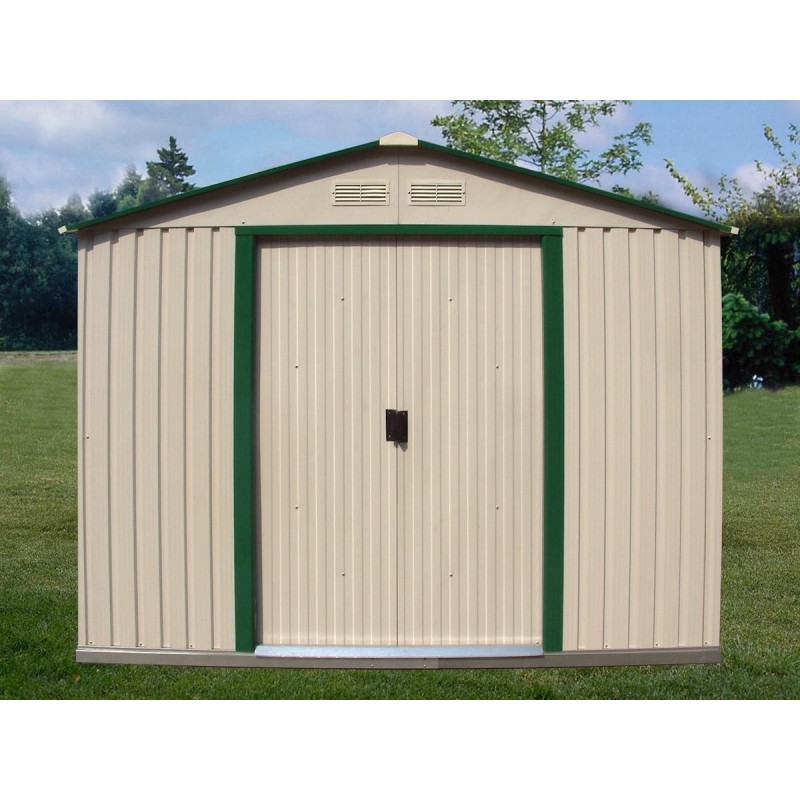 DuraMax 10x8 DelMar Metal Storage Shed w/ Floor Kit - Neutral Ivory with Green Trim (50212)